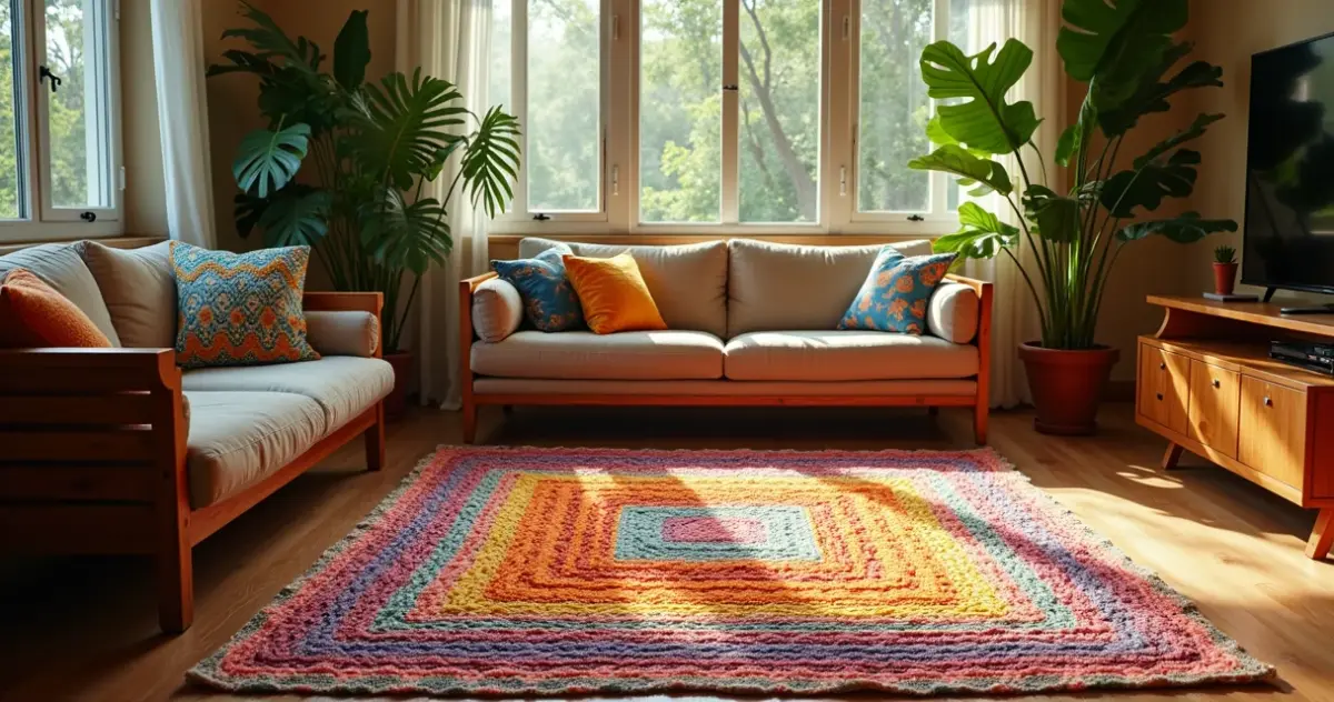 27 Ideias de Tapetes de Crochê para Sala Quadrado que Transformam Seu Espaço 27 Ideias de Tapetes de Crochê para Sala Quadrado que Transformam Seu Espaço